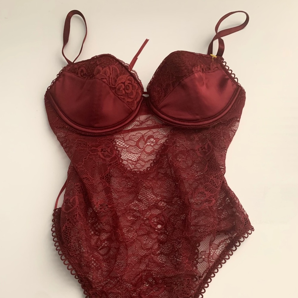 red lace body suit